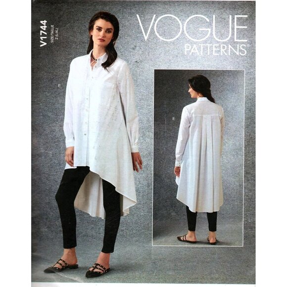 Vogue V1744 Misses L, XL Long Button Front Tunic Tops UNCUT Sewing Pattern - Picture 1 of 6